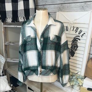 Plaid Green and White Women's Jacket Shacket